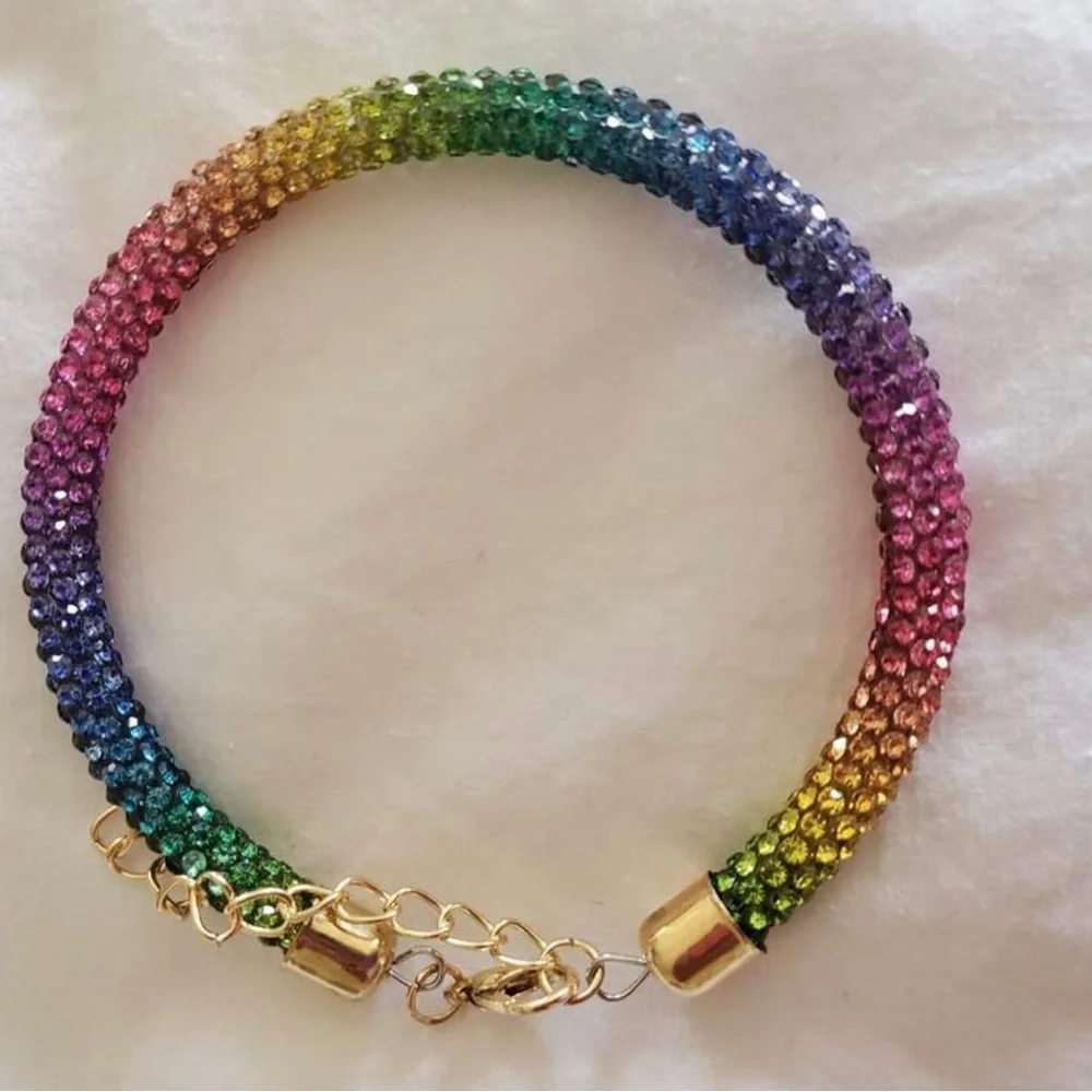 Rainbow Rhinestone Mesh Bracelet | Glitter “Crystaldust” Statement Jewelry